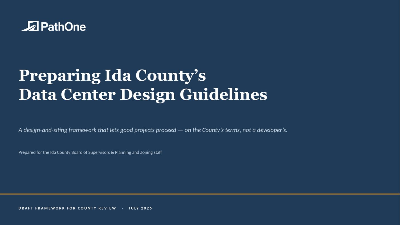 Cover of Preparing Ida County’s Data Center Design Guidelines, a draft framework for county review, July 2026